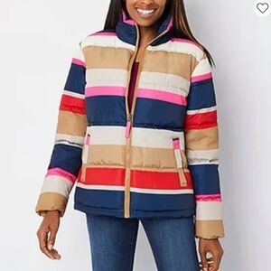 St. John's Bay Multicolor Striped Puffer Jacket